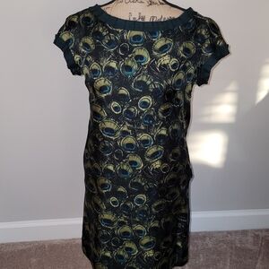 Milly Green/ Blue/ Multi Color Peacock Print Silk Shift